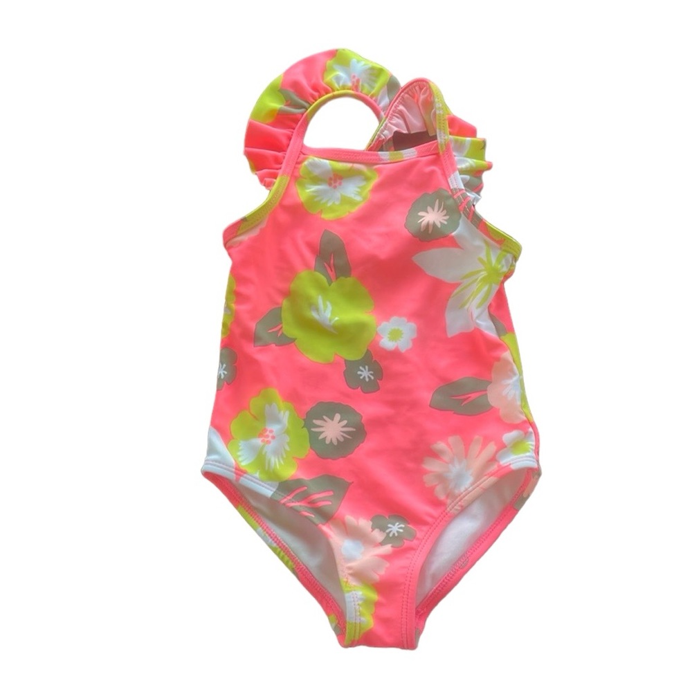 Girl’s Floral Swim Suit Top With Pink Bikini Bottoms Size 2T